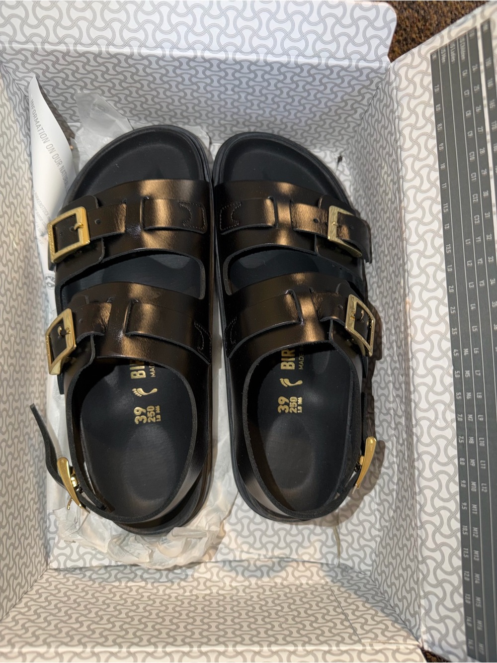 Birkenstock Kids Black Sandals with Gold Buckles